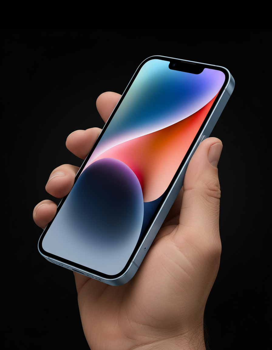 In-hand iPhone 14 blue